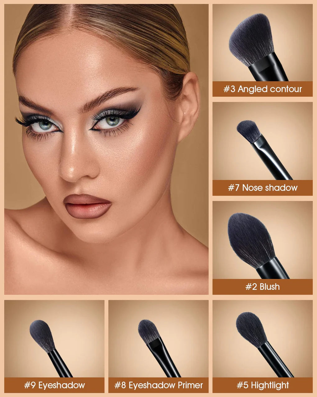 Maquillista profesional difuminando sombras de ojos con precisión usando pinceles del set Kingnight Series de EIGSHOW.