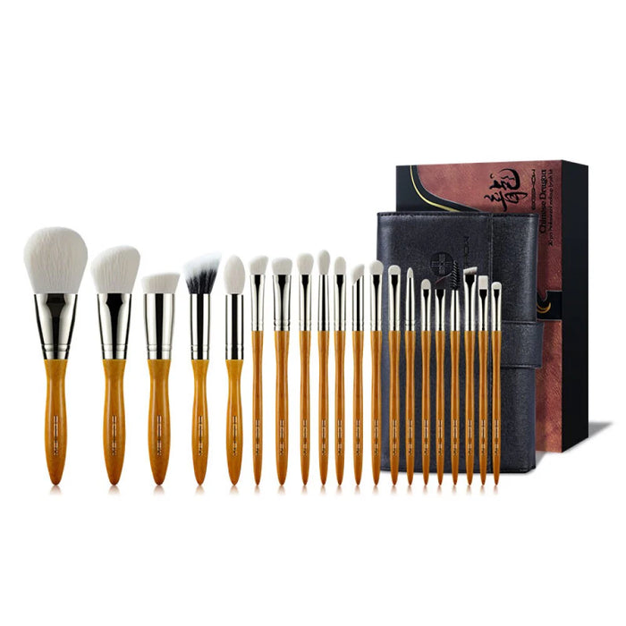 Set completo de 20 brochas profesionales de maquillaje EIGSHOW Chinese Dragon con estuche de viaje flexible negro.