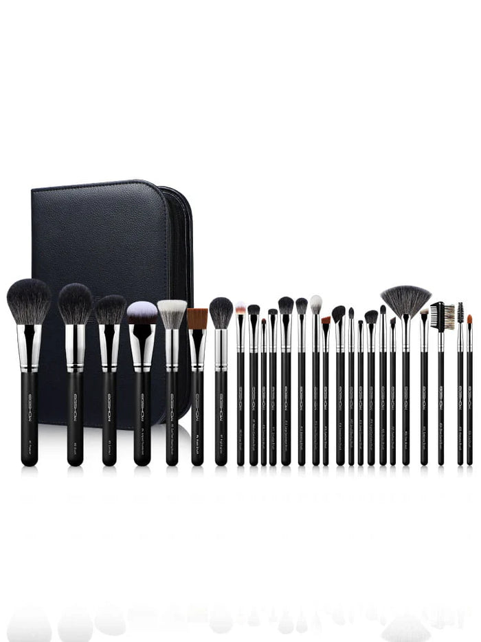 Set maestro definitivo de 26 brochas profesionales de maquillaje EIGSHOW Master Series-PRO Bright Silver.