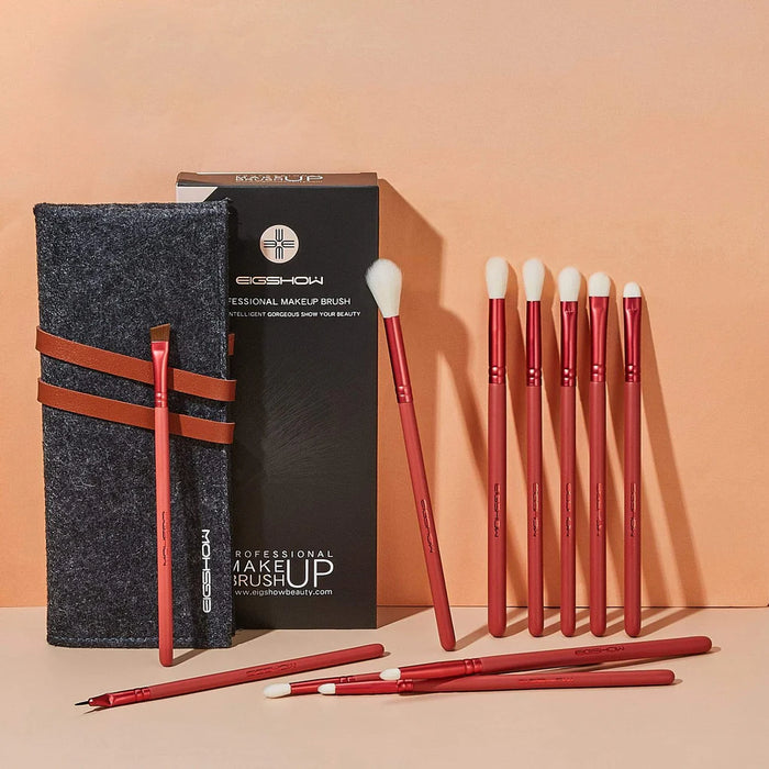 Eigshow Beauty Jade Series Eye Brush Kit Agate Red de 11 piezas para maquillaje de ojos profesional.