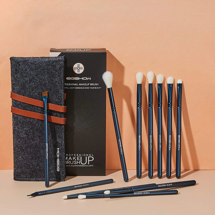 Eigshow Beauty Jade Series Eye Brush Kit Tourmaline Blue de 11 piezas para maquillaje de ojos.